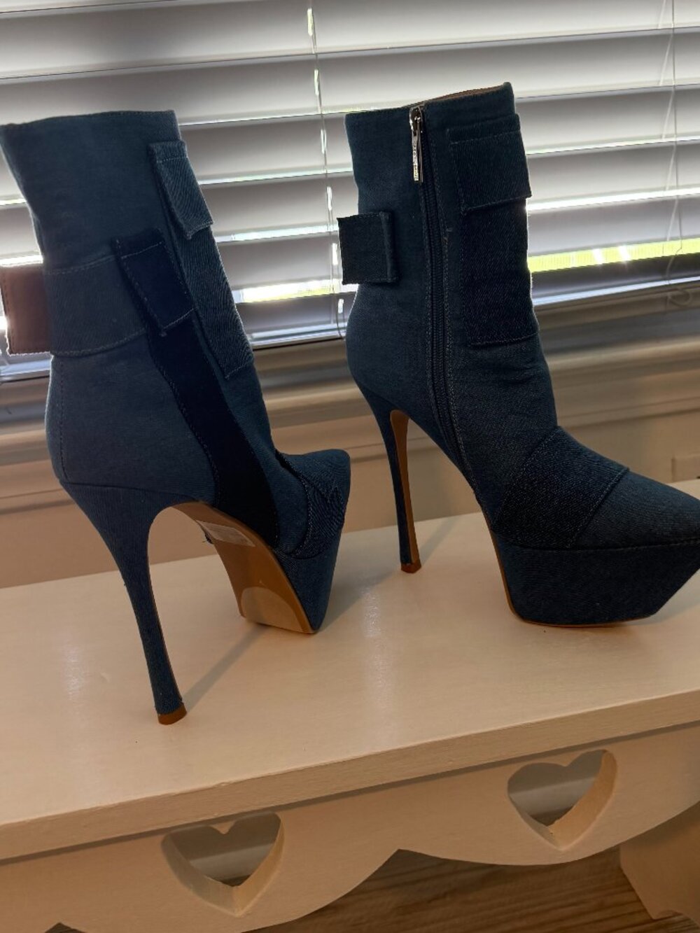 Cape Robbin "Kinder" Denim Patchwork Platform Ankle Boots - Brand New -